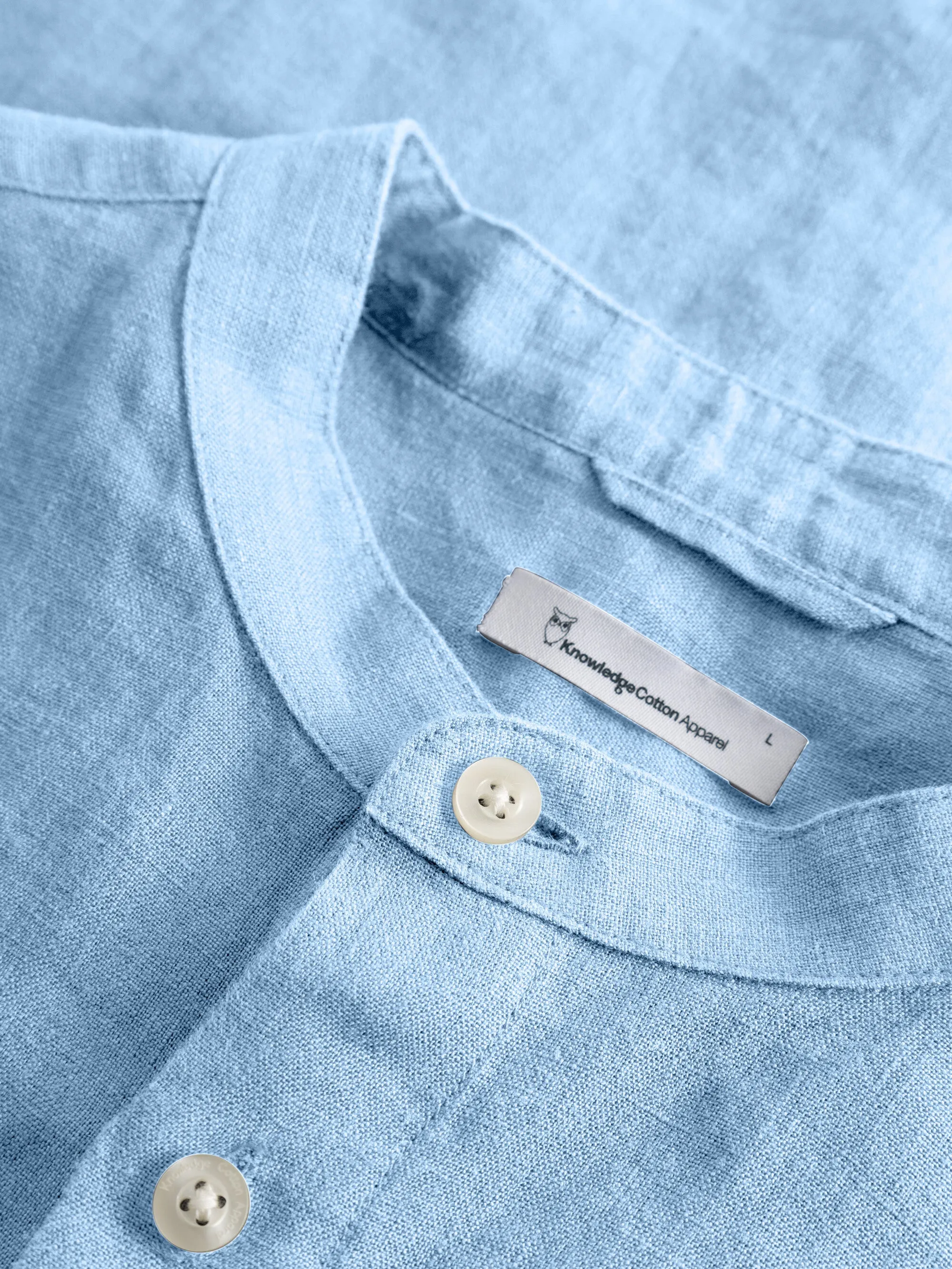 Custom fit linen stand collar shirt - Airy Blue