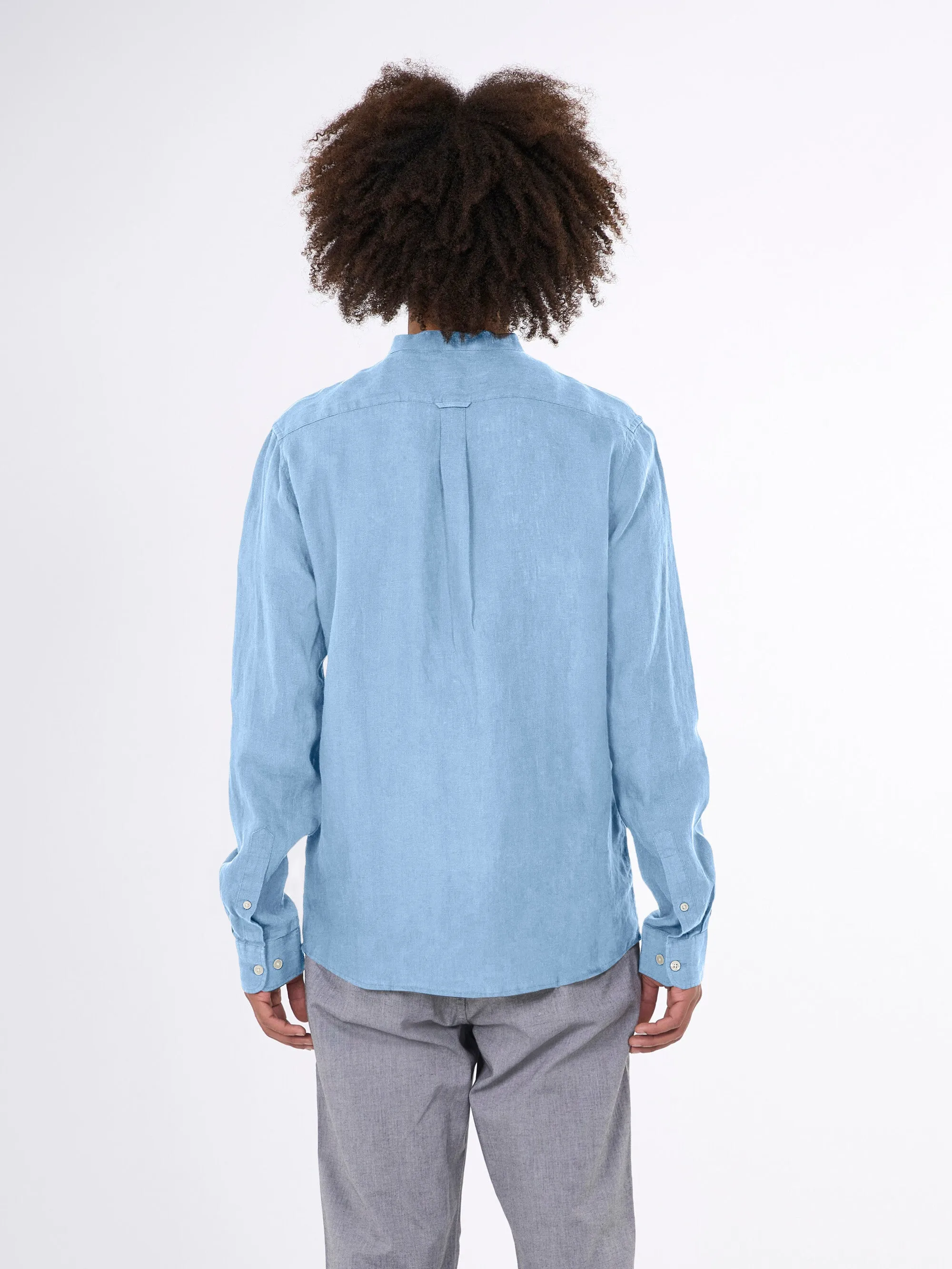 Custom fit linen stand collar shirt - Airy Blue