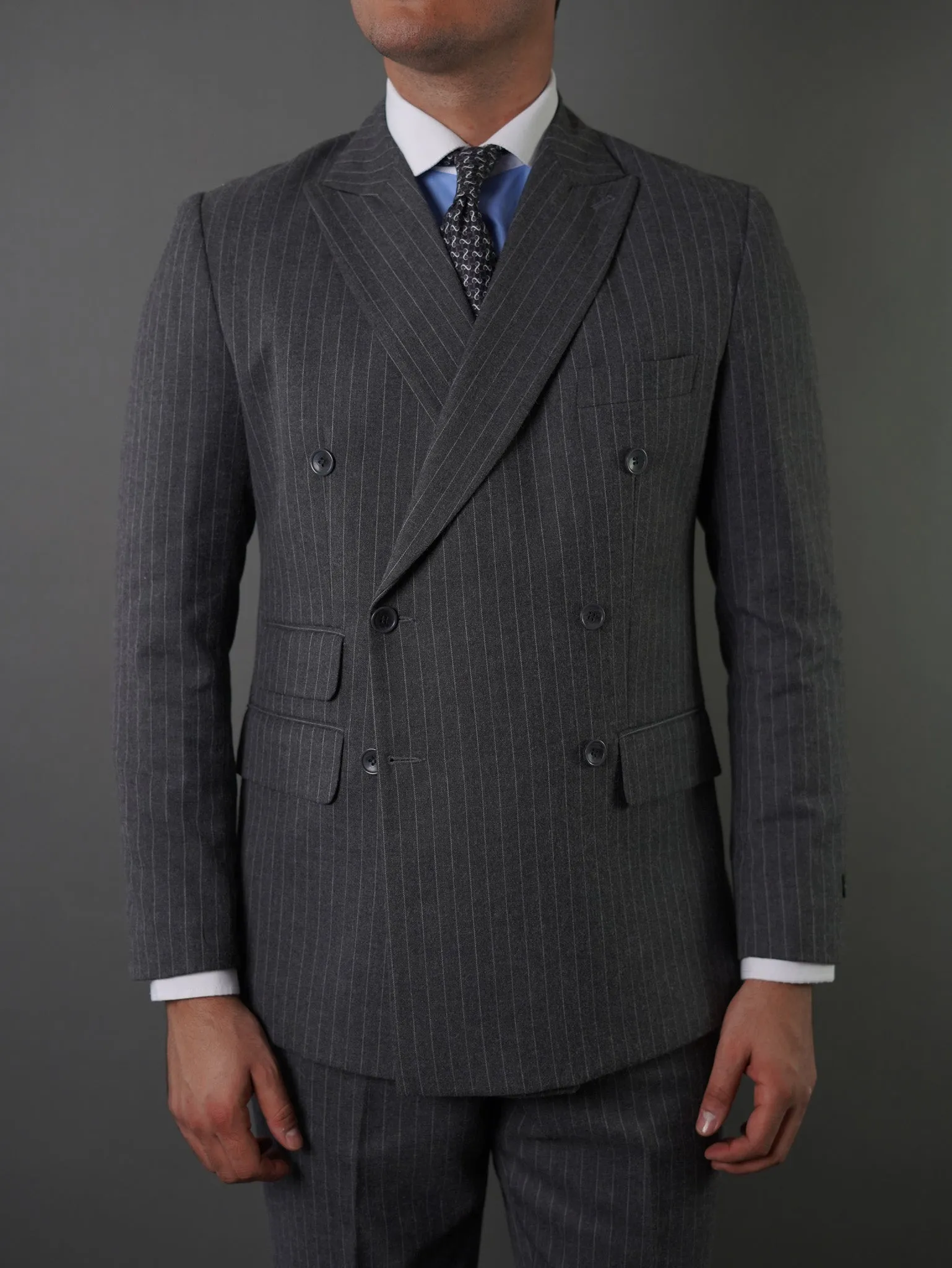 Double breasted suit -  gray striped