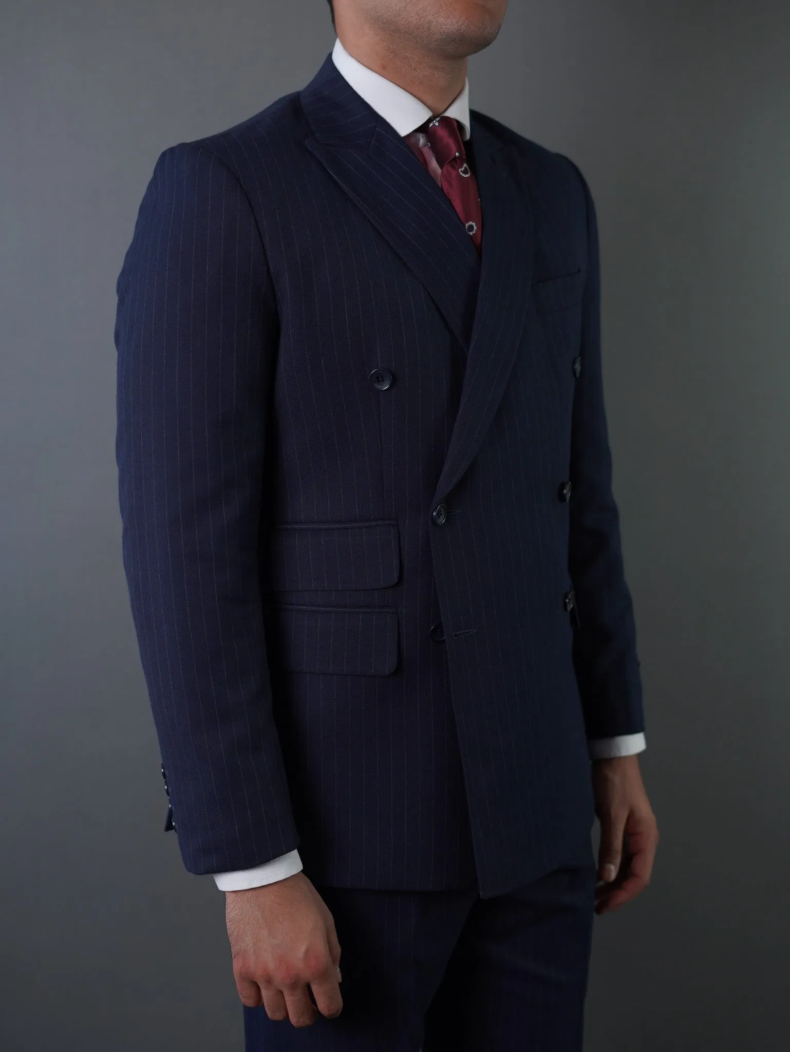 Double breasted suit - navy striped