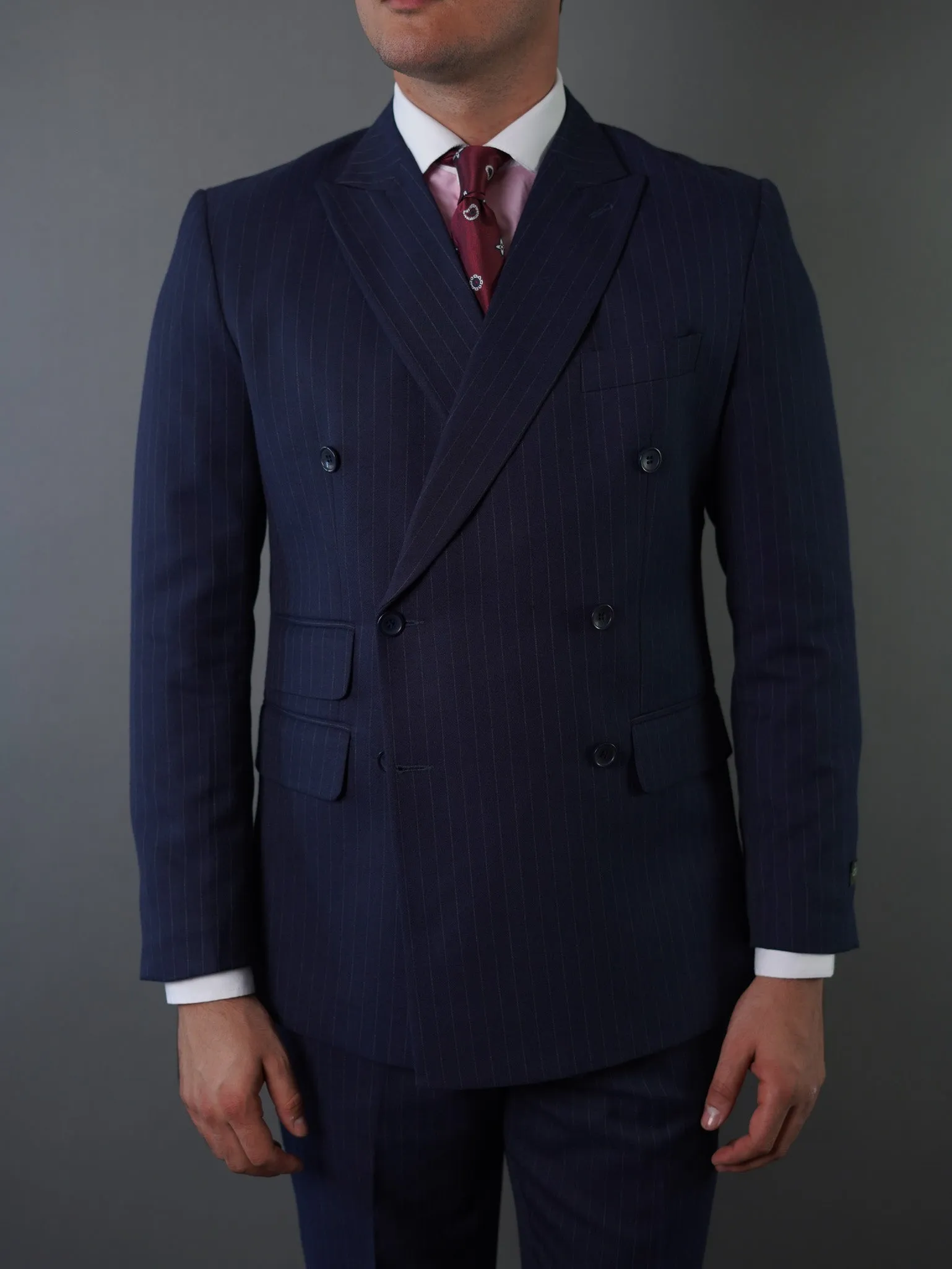 Double breasted suit - navy striped