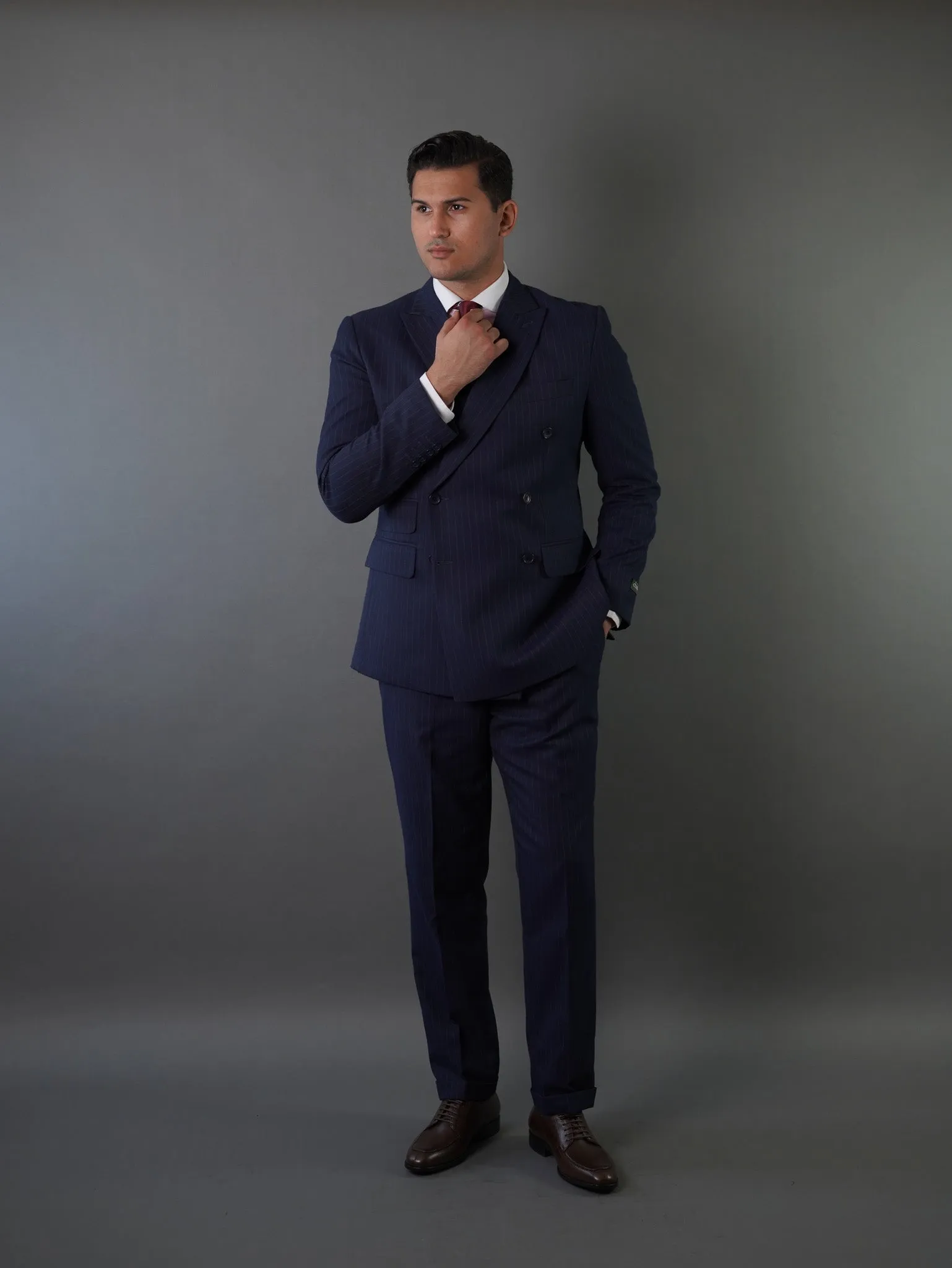 Double breasted suit - navy striped