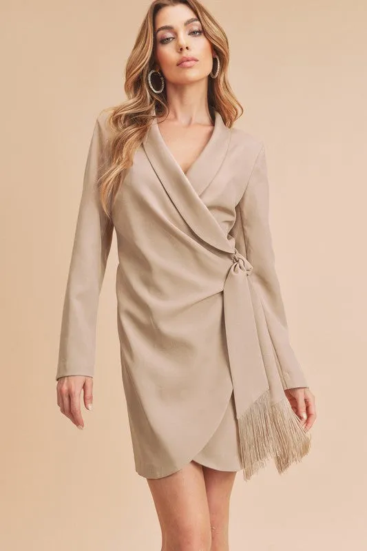 Ecru Suit Long Sleeve Elegant Short Dress