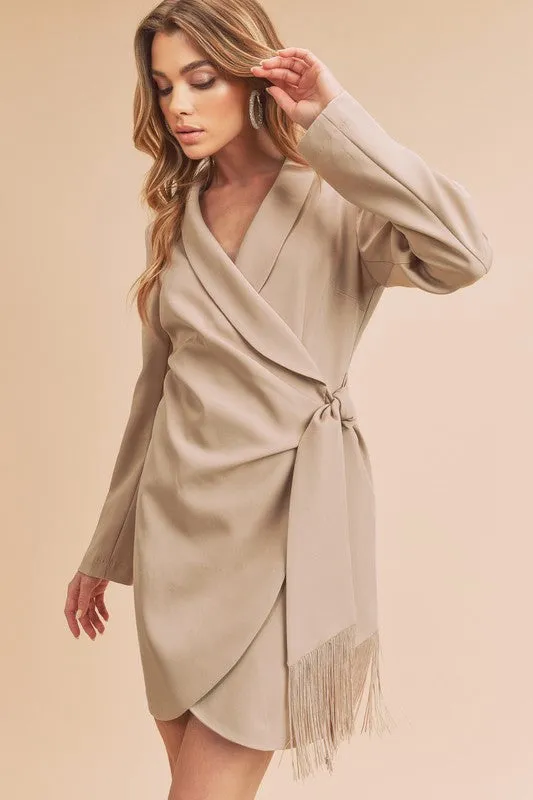 Ecru Suit Long Sleeve Elegant Short Dress