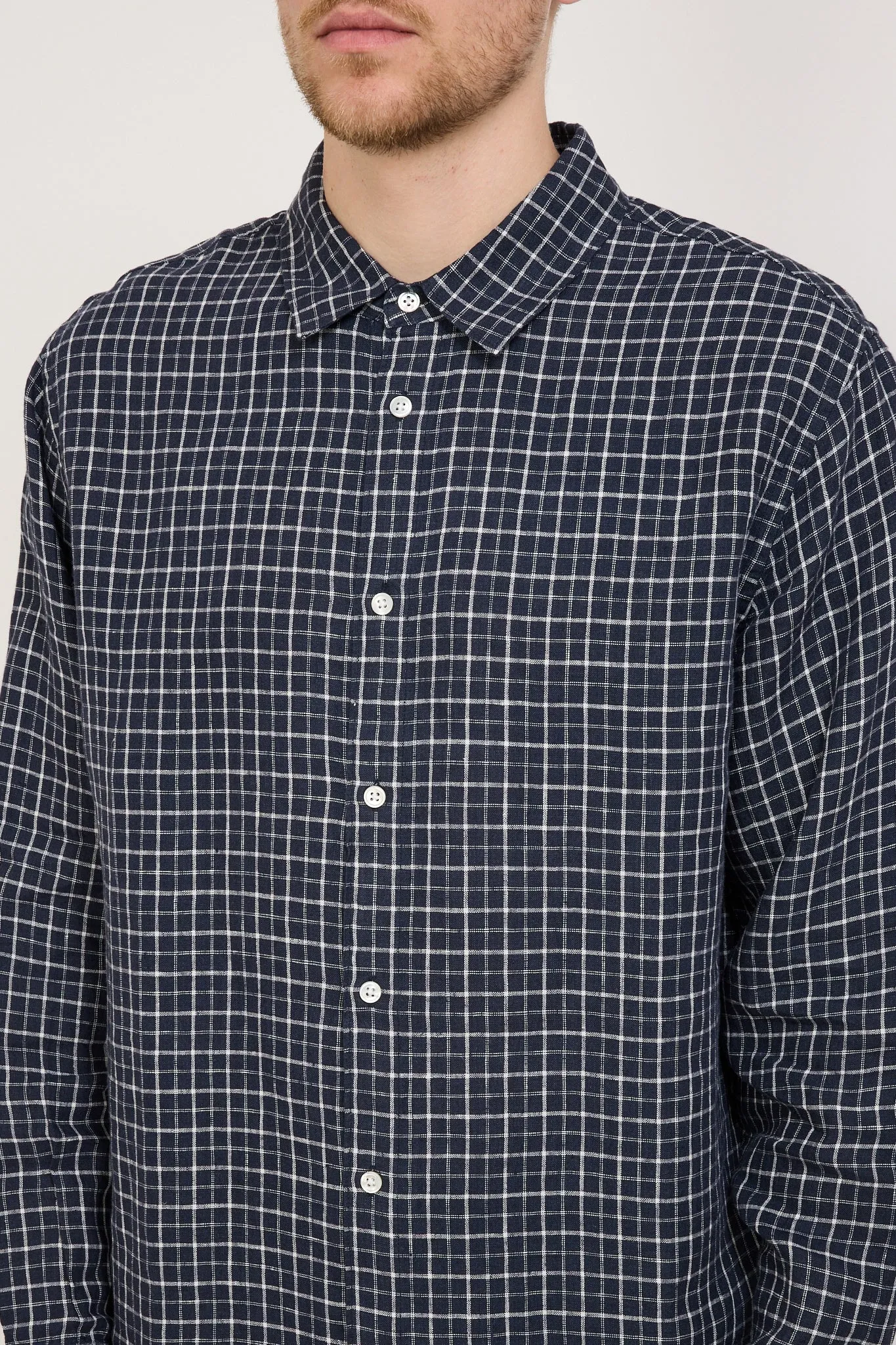 Eden Linen Check Long Sleeve Shirt Navy/White Check