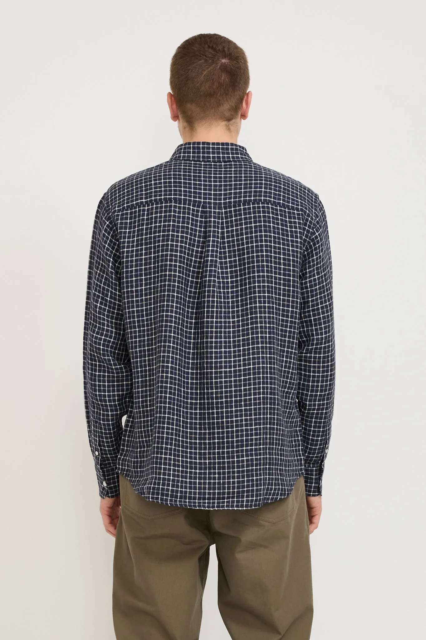 Eden Linen Check Long Sleeve Shirt Navy/White Check