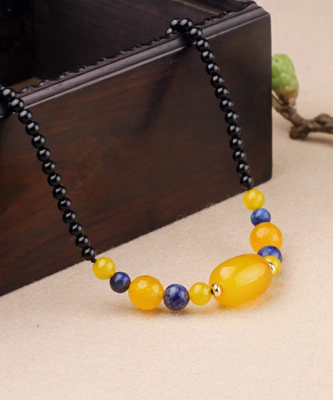 Elegant Yellow Agate Gem Stone Gratuated Bead Necklace