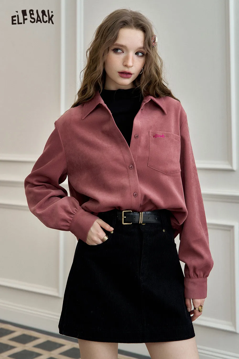 ELFSACK 2024 Winter New Arrivals Embroidered shirt for women, versatile commuter top