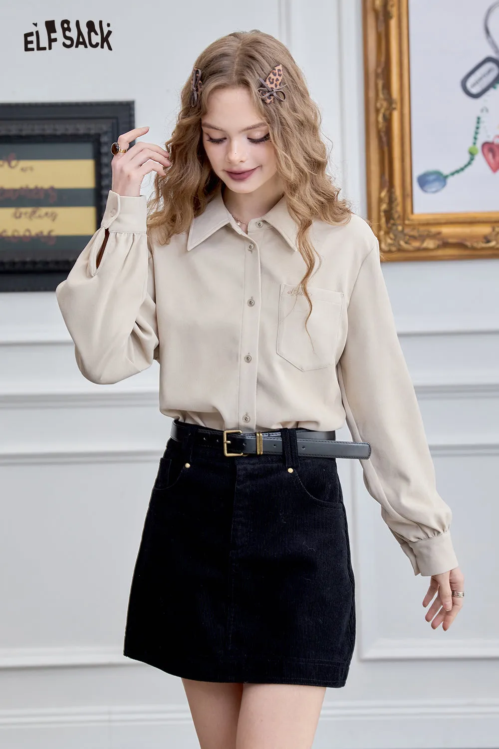 ELFSACK 2024 Winter New Arrivals Embroidered shirt for women, versatile commuter top