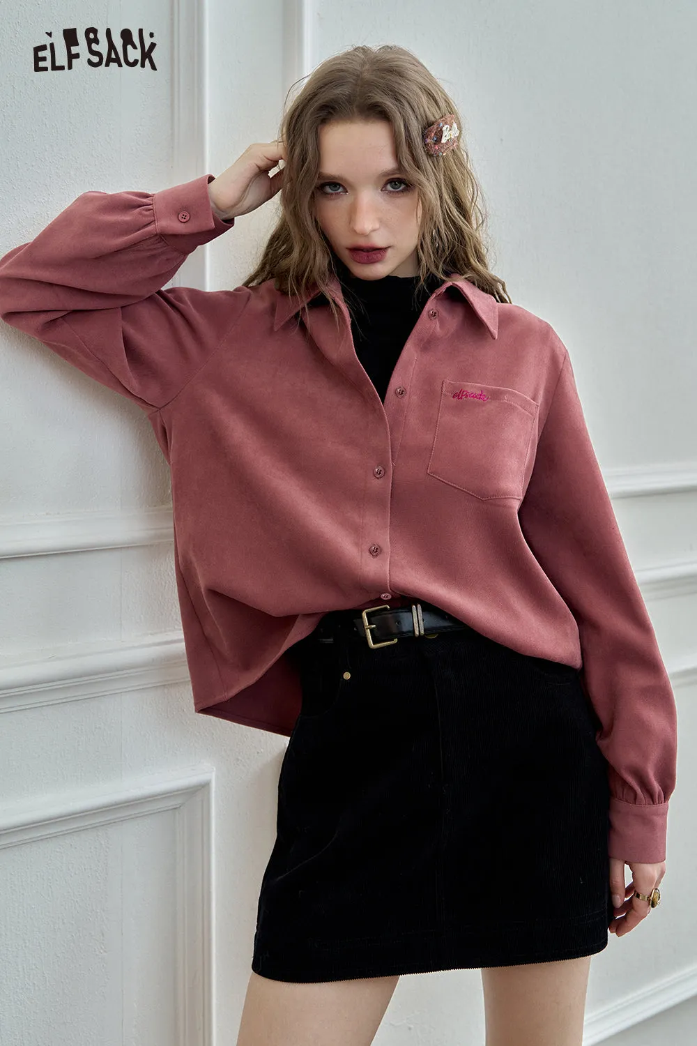 ELFSACK 2024 Winter New Arrivals Embroidered shirt for women, versatile commuter top