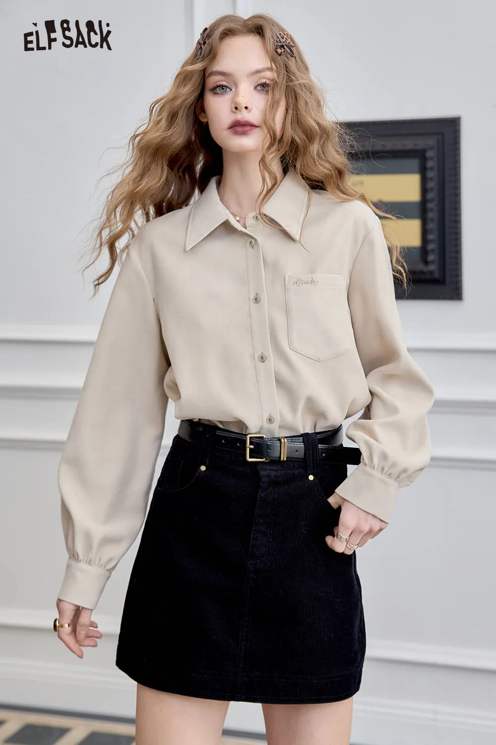 ELFSACK 2024 Winter New Arrivals Embroidered shirt for women, versatile commuter top