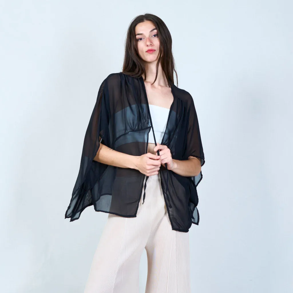 Flowy sheer blouse with tie front wholesale