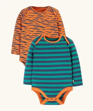 Frugi Super Special 2 Pack Body - Tiger/Iguana Stripe