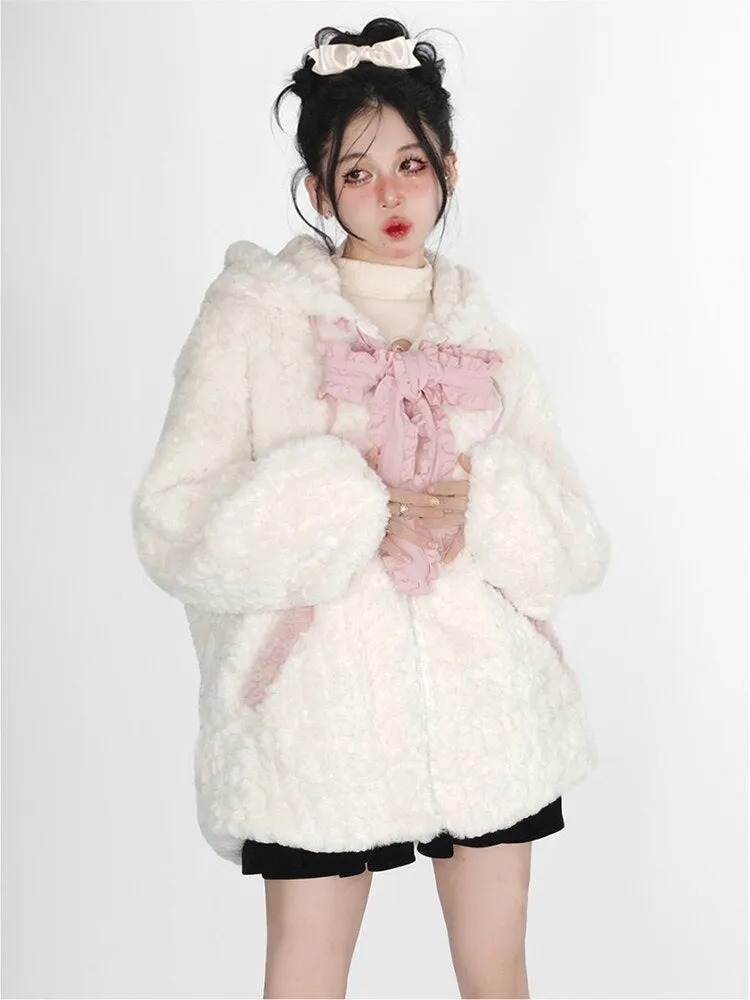 Fuzzy Neko Pompom Hooded Coat