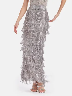 Galactic Sparkle Sequin Fringe Maxi Skirt (with Waist Chain)