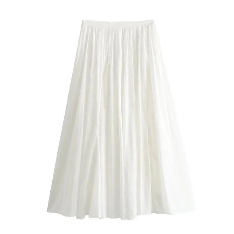 Girlary Women's Midi Skirt 2024 New Summer Fashion A-line Pleated Skirt for Women Casual Chic White Ladies Skirts