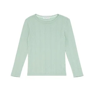 girls pistachio pointelle long sleeve shirt