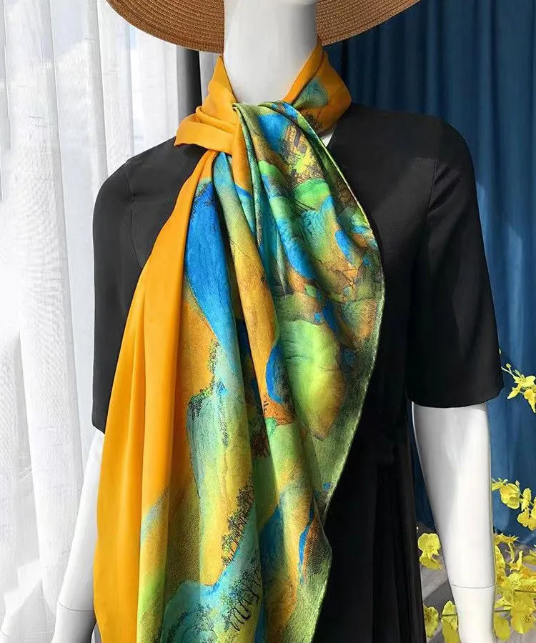 Italian Yellow Print Comfy Versatile Silk Scarf 19544