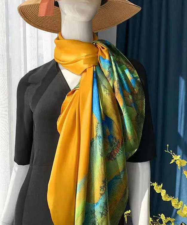 Italian Yellow Print Comfy Versatile Silk Scarf 19544