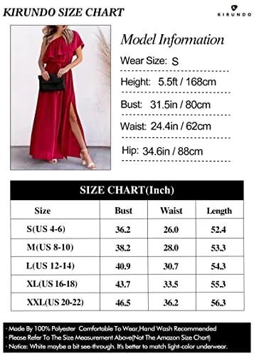 KIRUNDO 2023 Womens Summer Maxi Dress Ruffle One Shoulder High Waist Split Beach Party Wedding Guest Long Dresses with Belt(Black, XX-Large)