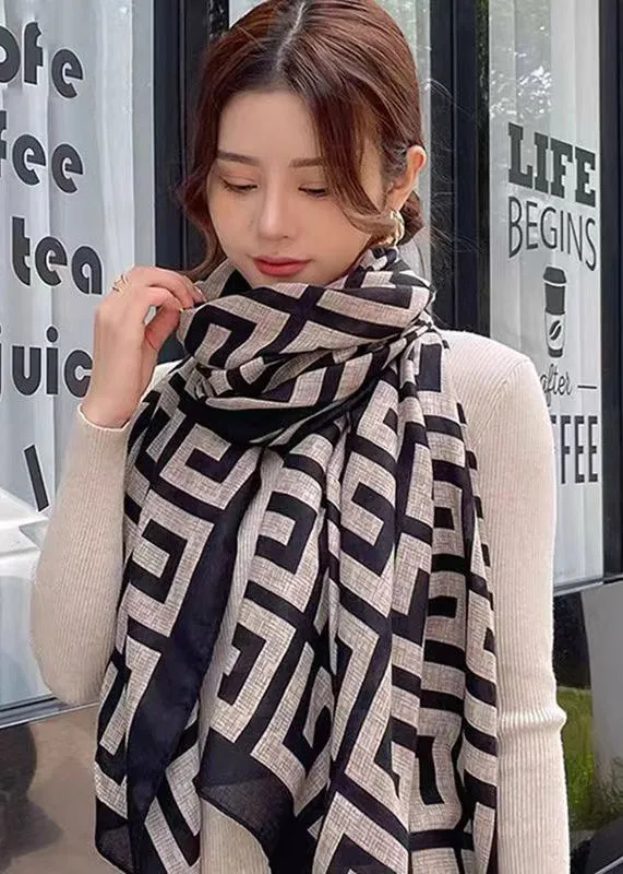 Korean Versatile Back Font Black Autumn Cotton Scarf ML2271