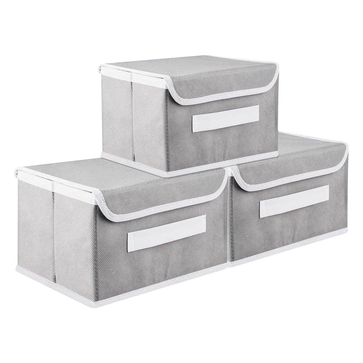 Kuber Industries Drawer Storage Box | Plain Dhakkan Storage Box | Non-Woven Clothes Organizer For Toys | Storage Box with Handle | Medium | Pack of 3 | Gray