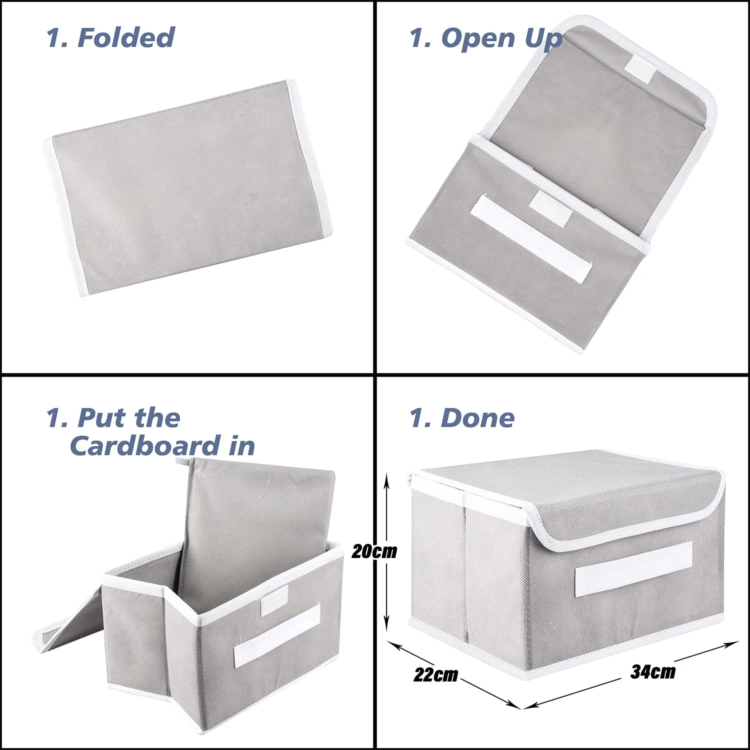 Kuber Industries Drawer Storage Box | Plain Dhakkan Storage Box | Non-Woven Clothes Organizer For Toys | Storage Box with Handle | Medium | Pack of 3 | Gray