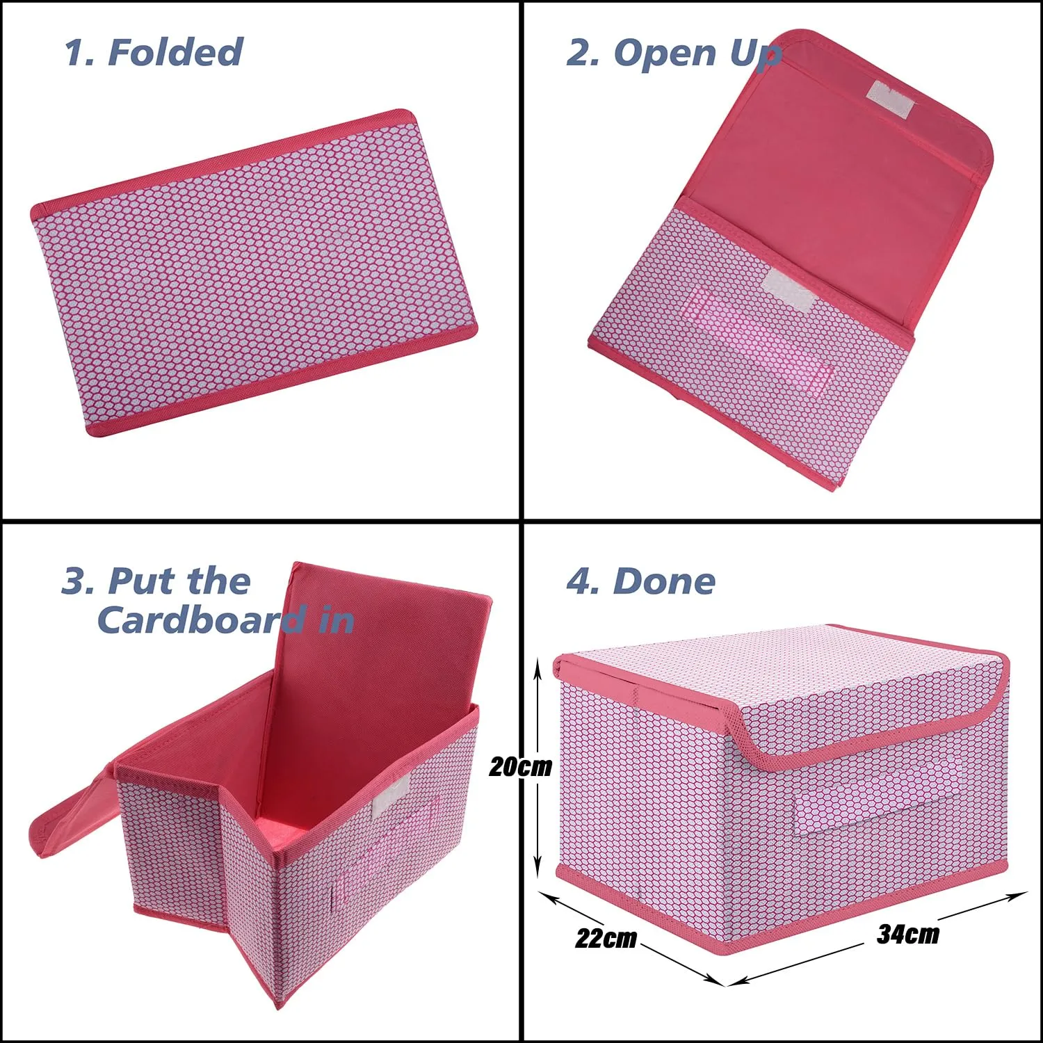 Kuber Industries Drawer Storage Box | Zig Zag Dhakkan Storage Box | Non-Woven Clothes Organizer For Toys | Storage Box with Handle | Medium | Pack of 4 | Pink