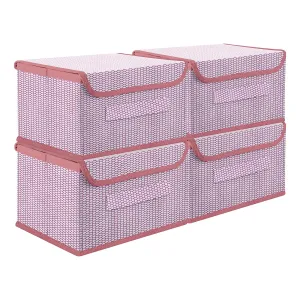 Kuber Industries Drawer Storage Box | Zig Zag Dhakkan Storage Box | Non-Woven Clothes Organizer For Toys | Storage Box with Handle | Medium | Pack of 4 | Pink