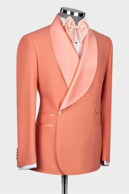 Lawrence Refined Coral Shawl Lapel Double Breasted Wedding Suit