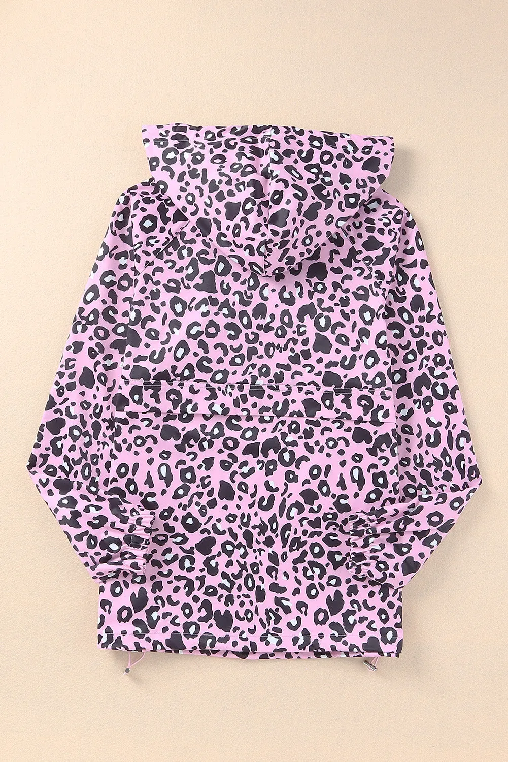 Leopard Print Zipper Kangaroo Pocket Pullover Hoodie