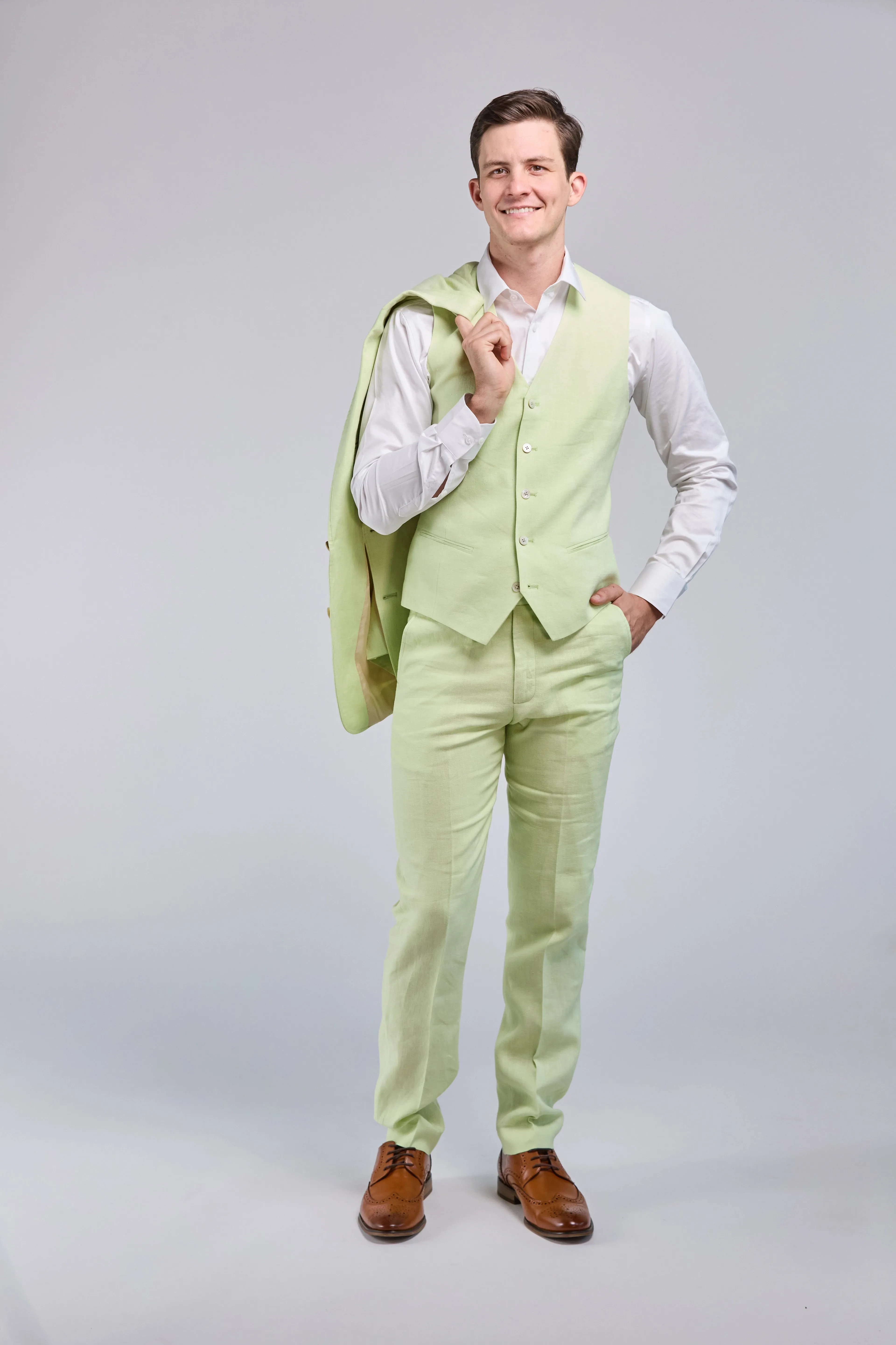 Lime Green Linen 3 Piece Suit