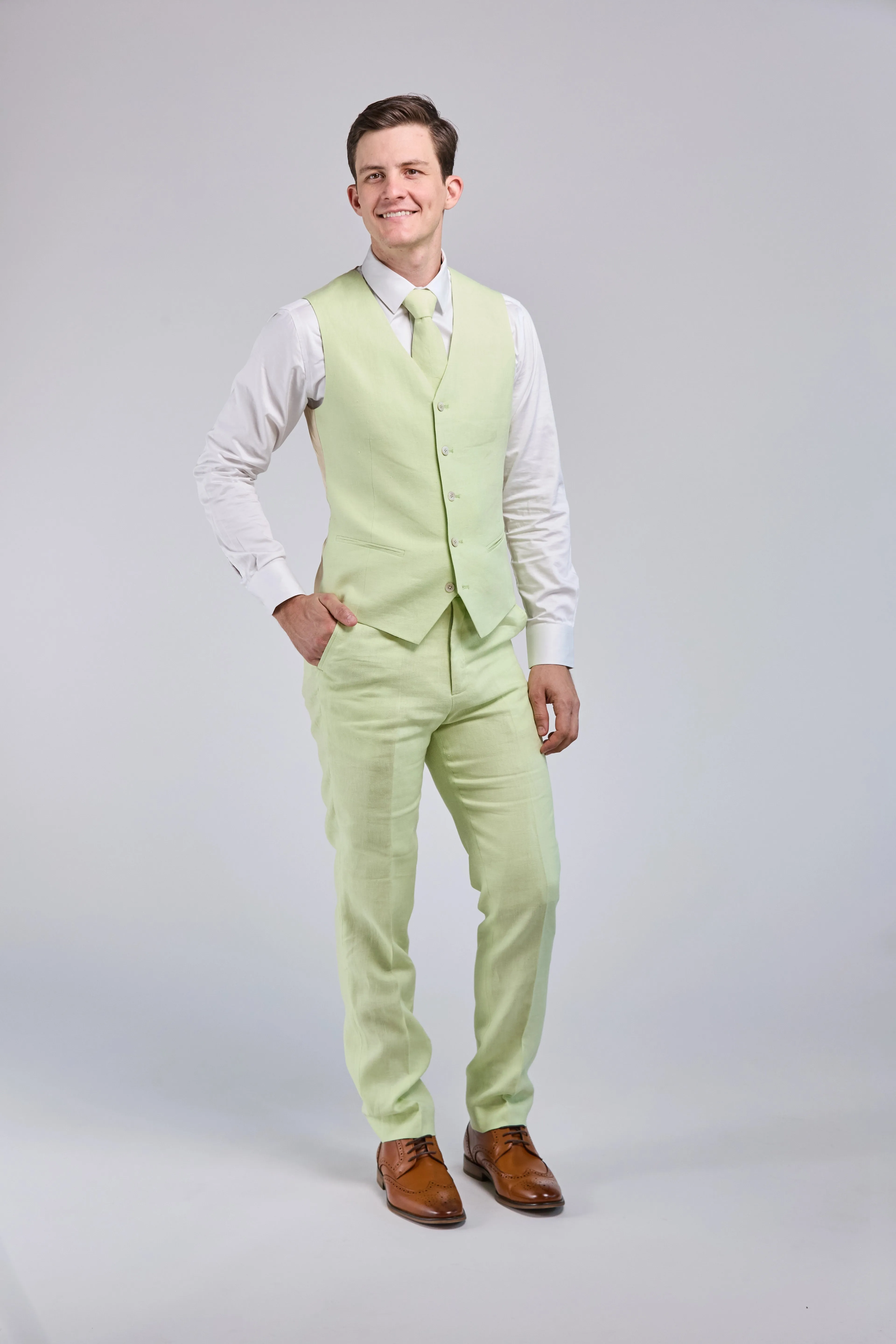 Lime Green Linen 3 Piece Suit