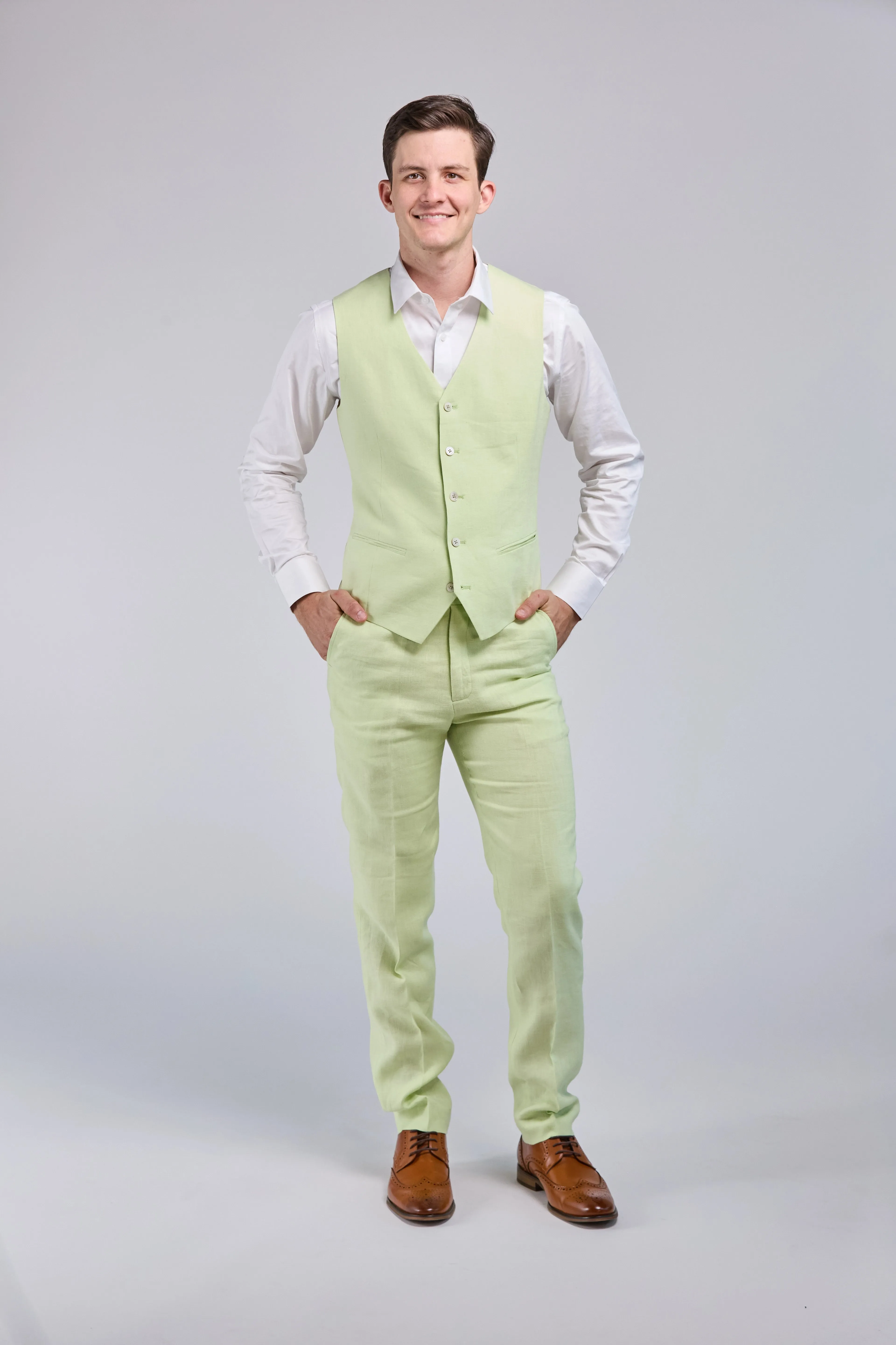 Lime Green Linen 3 Piece Suit