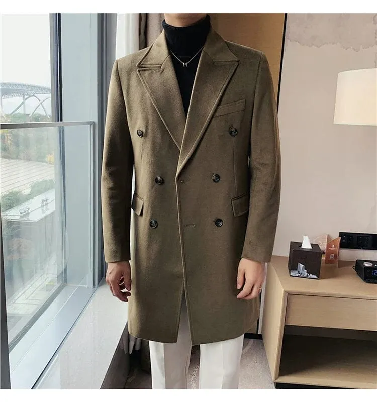 Luxury Stylish Men's High Quality Double-Breasted Woolen Slim Fit Long Business Suit Jacket