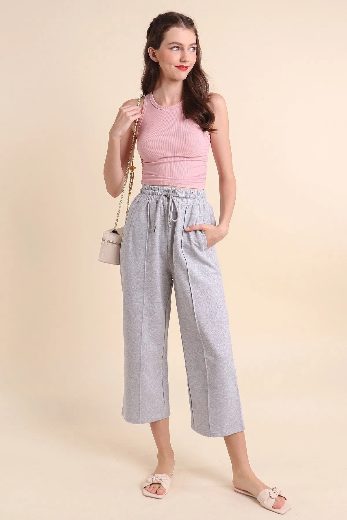 MADEBYNM BASIC ERINA RUCHED RIBBED TOP IN LAKE PINK