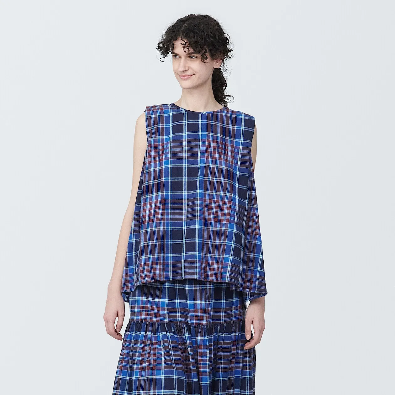 Madras Check Crewneck Sleeveless Blouse