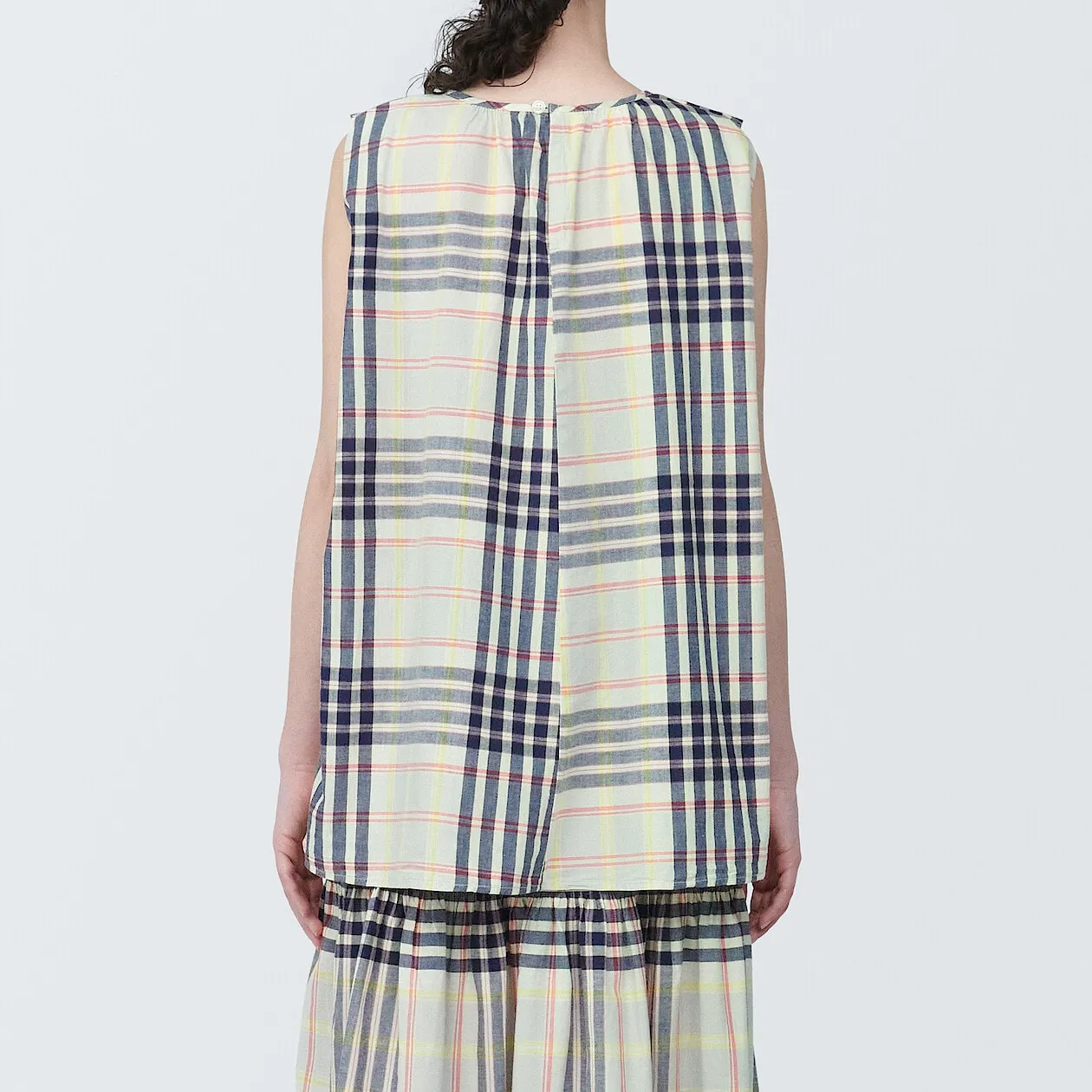 Madras Check Crewneck Sleeveless Blouse