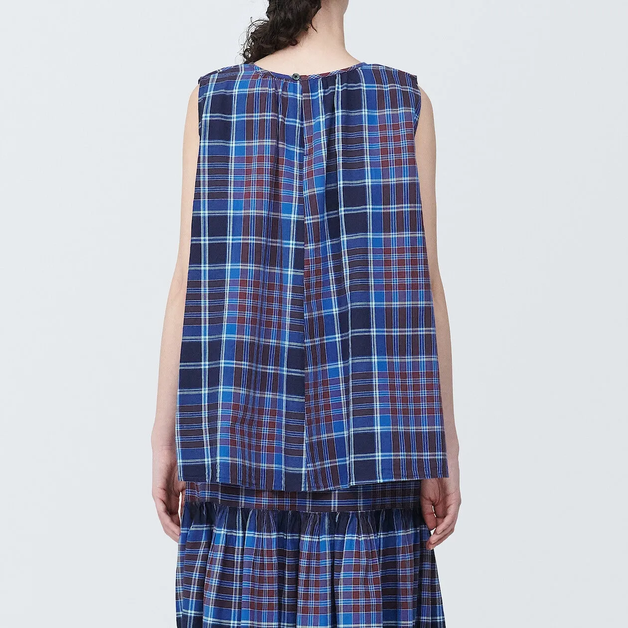 Madras Check Crewneck Sleeveless Blouse