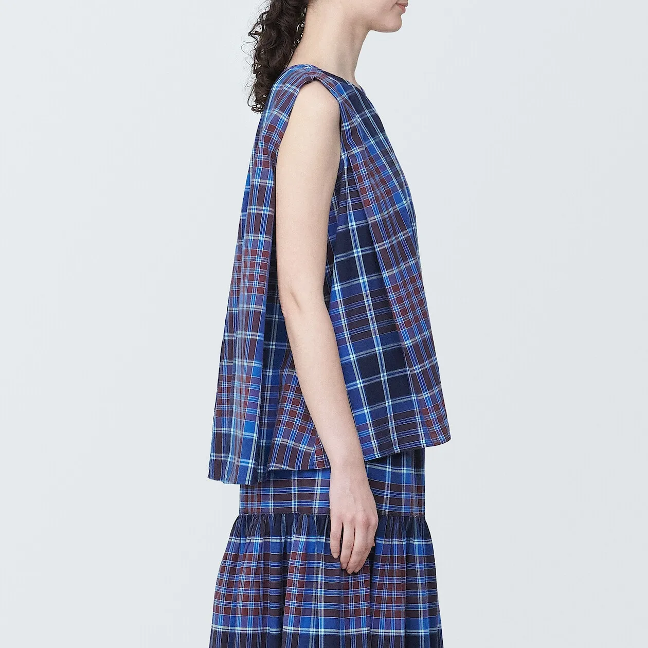 Madras Check Crewneck Sleeveless Blouse