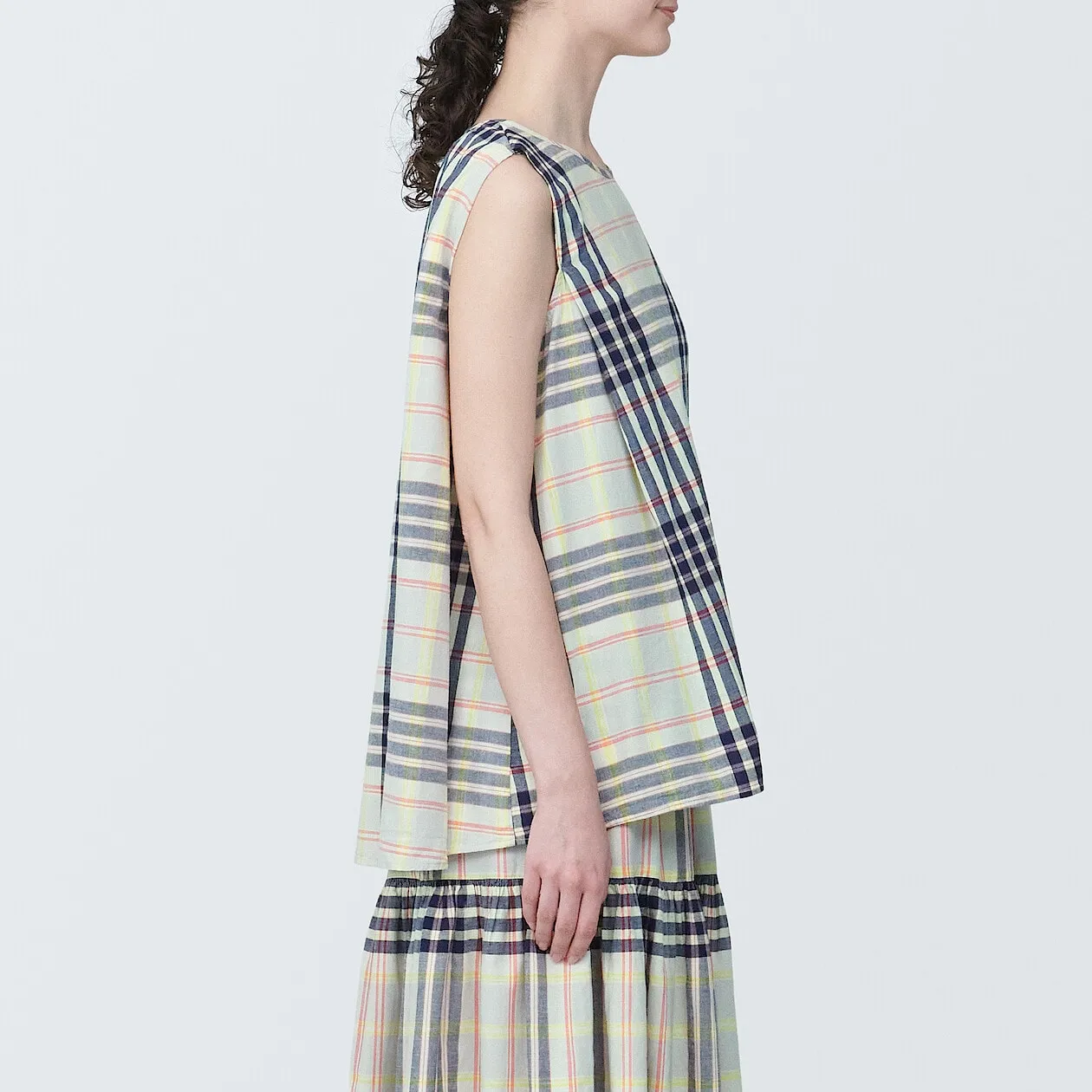 Madras Check Crewneck Sleeveless Blouse