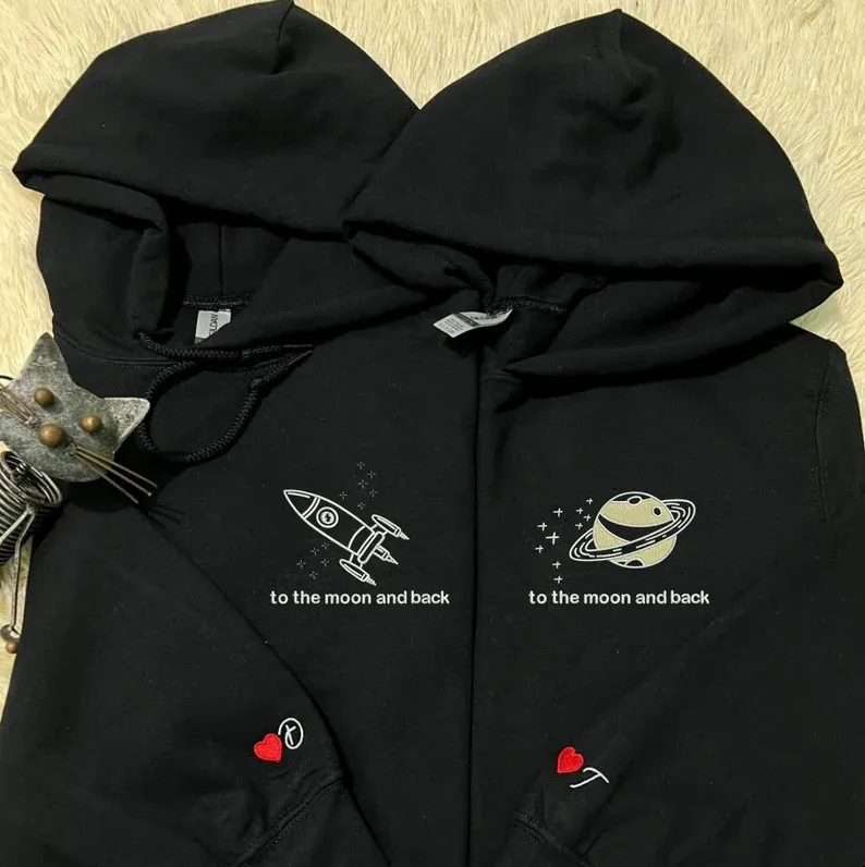 Matching Couple Hoodies - Custom Embroidered Hoodies To The Moon & Back Sweatshirts for Couples