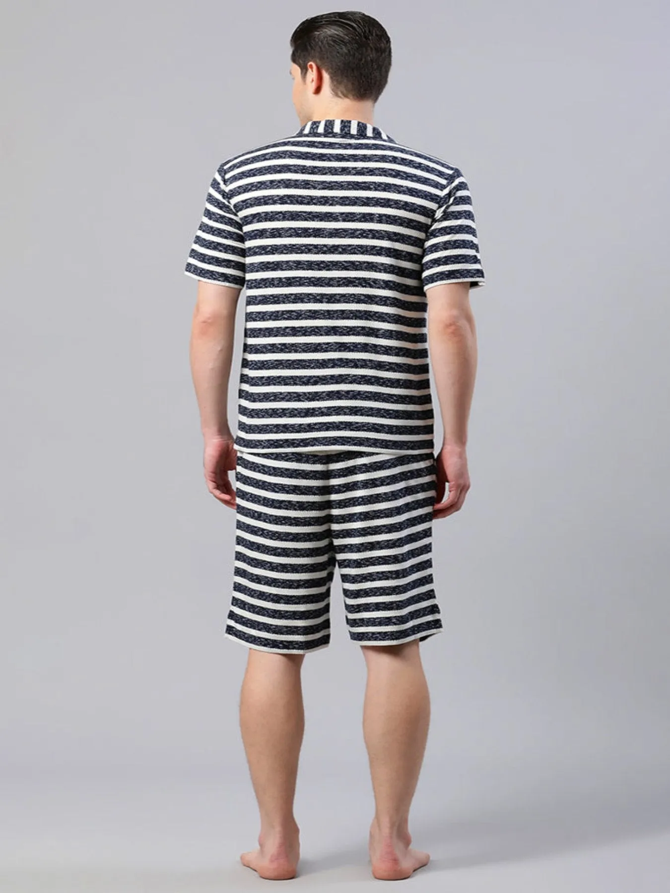 Men Black And White Striped Loungewear