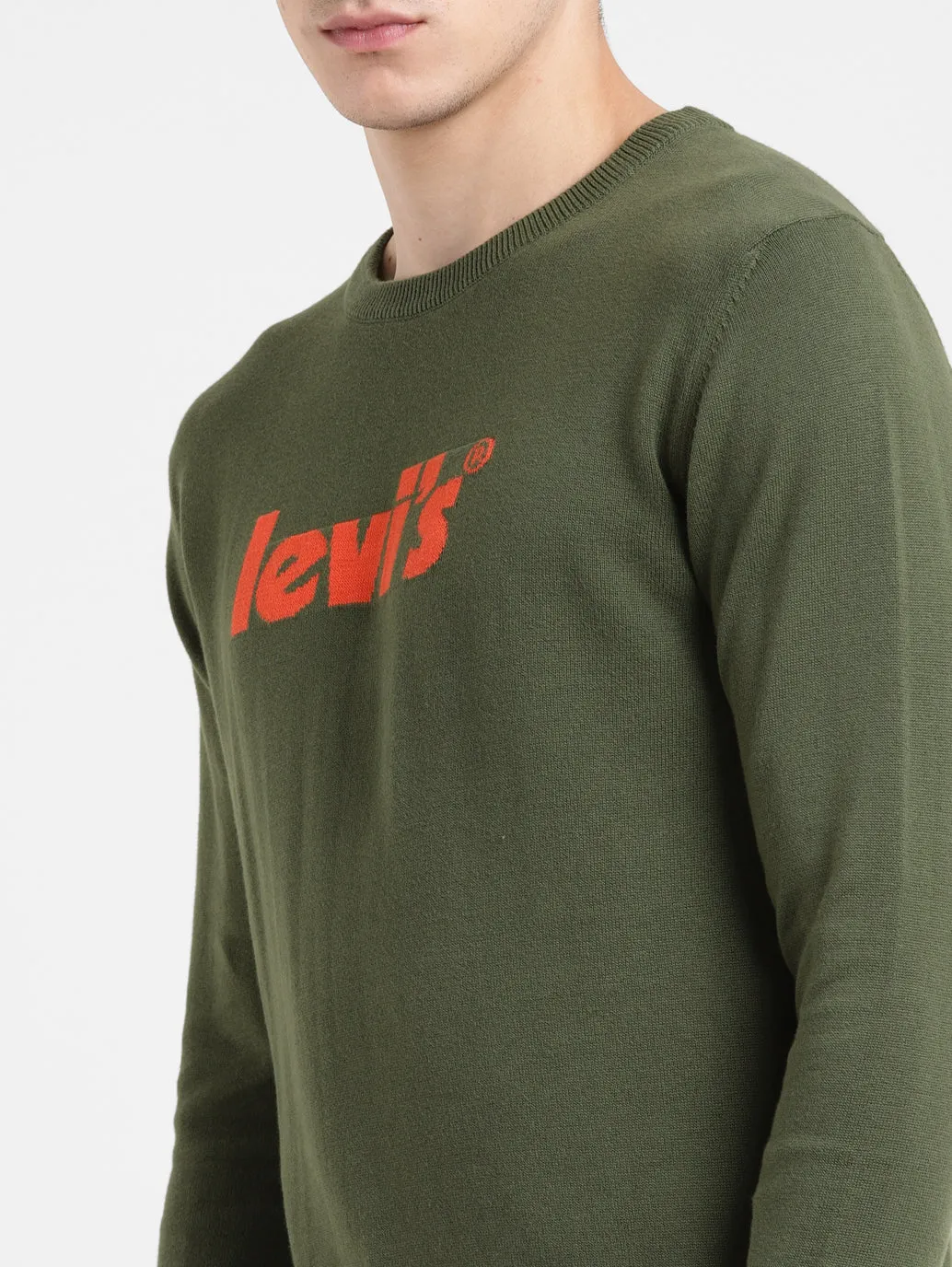 Men's Brand Logo Green Crew Neck Sweater