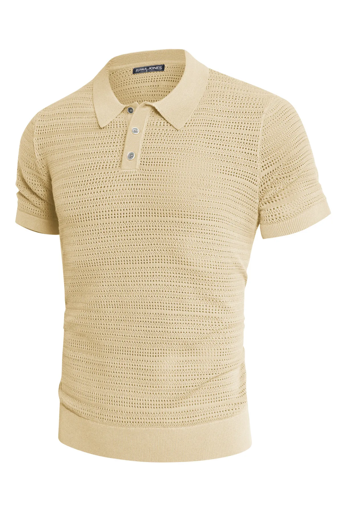 Men's Hollow Out Polo Shirt Short Sleeve Knit Casual Lightweight Tops