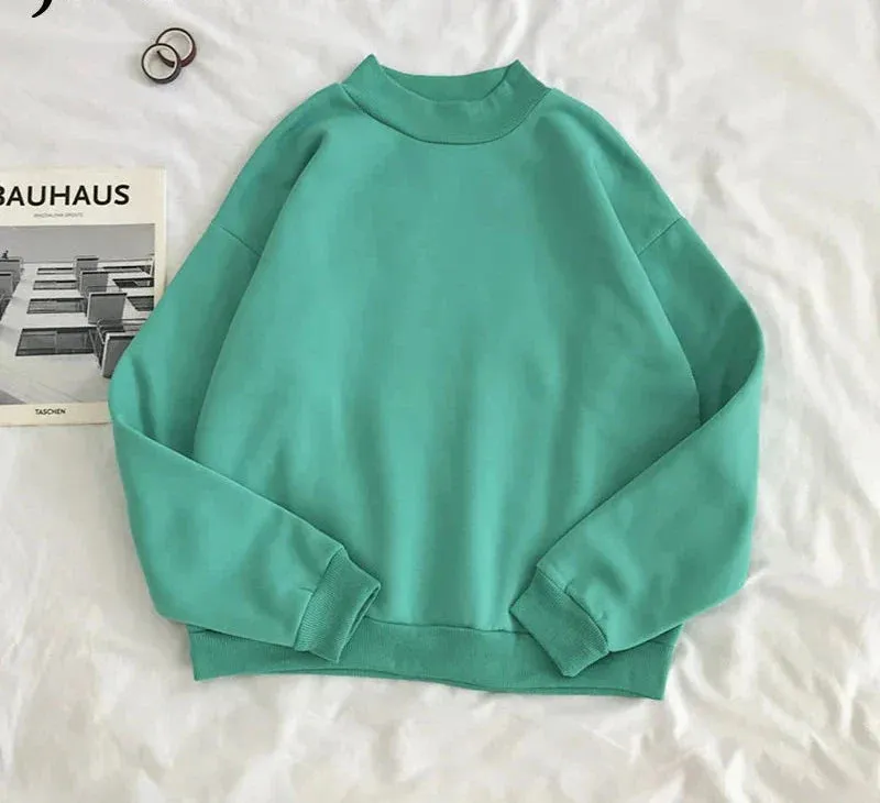 Metaversmall 9 Colors Pink Green O-neck Hoodies Women Winter Autumn Pullover Sweatshirt Female Pure Color Loose Tracksuit M-XXL