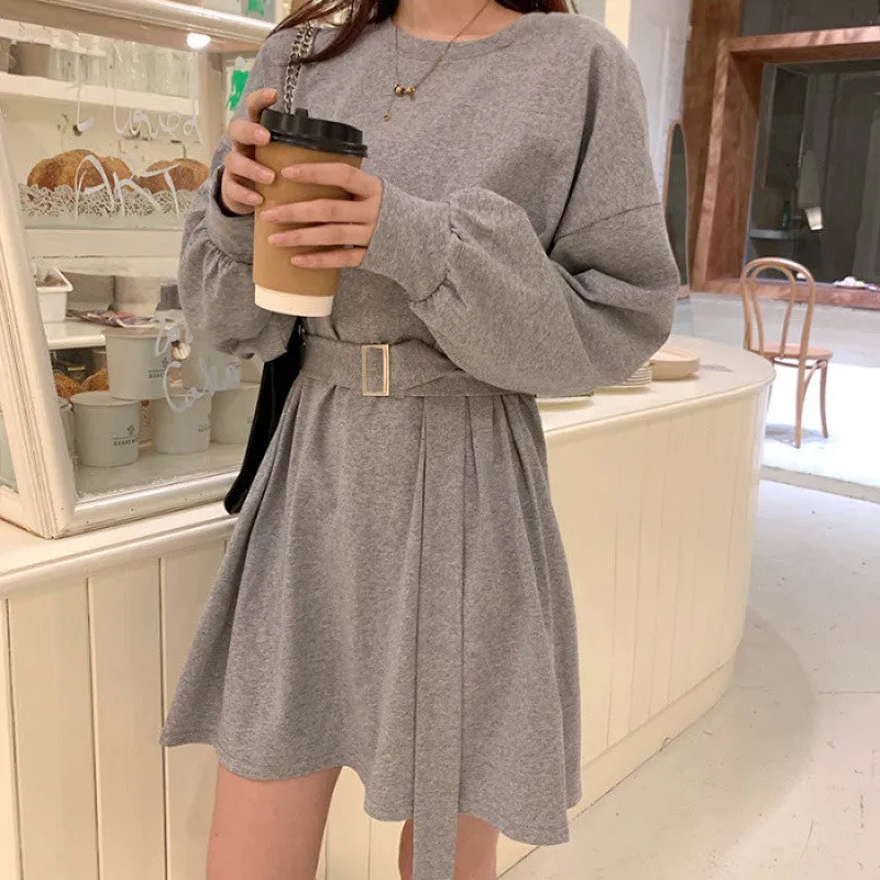 METAVERSMALL New new Korean version spring and autumn thin loose long-sleeved medium and long waist lace-up versatile student dress women