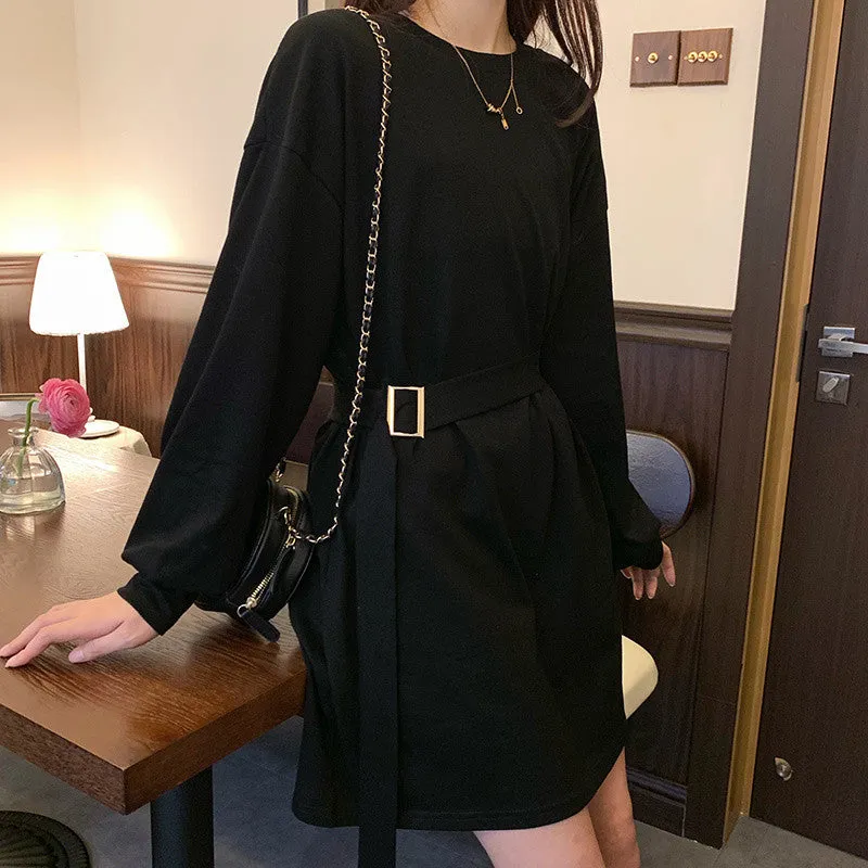 METAVERSMALL New new Korean version spring and autumn thin loose long-sleeved medium and long waist lace-up versatile student dress women