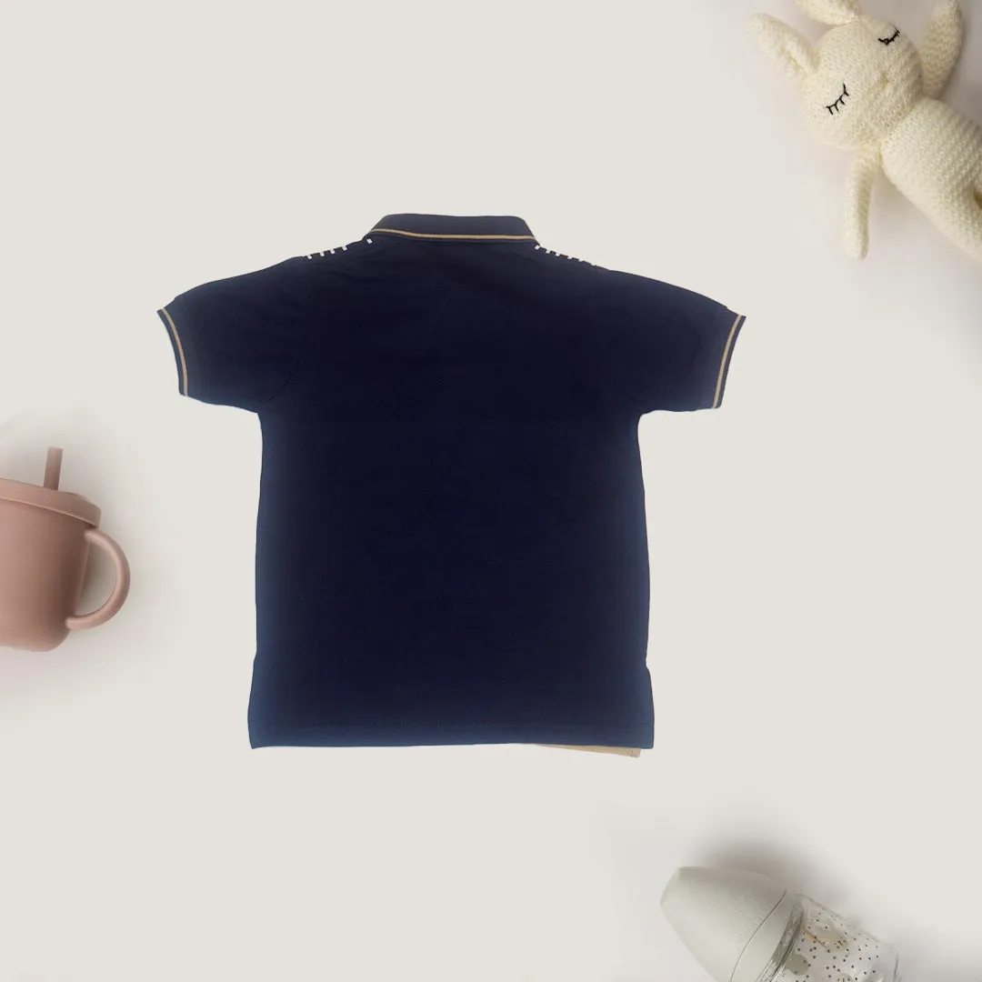 Navy Blue and Beige Colorblocked T-Shirt for Boys