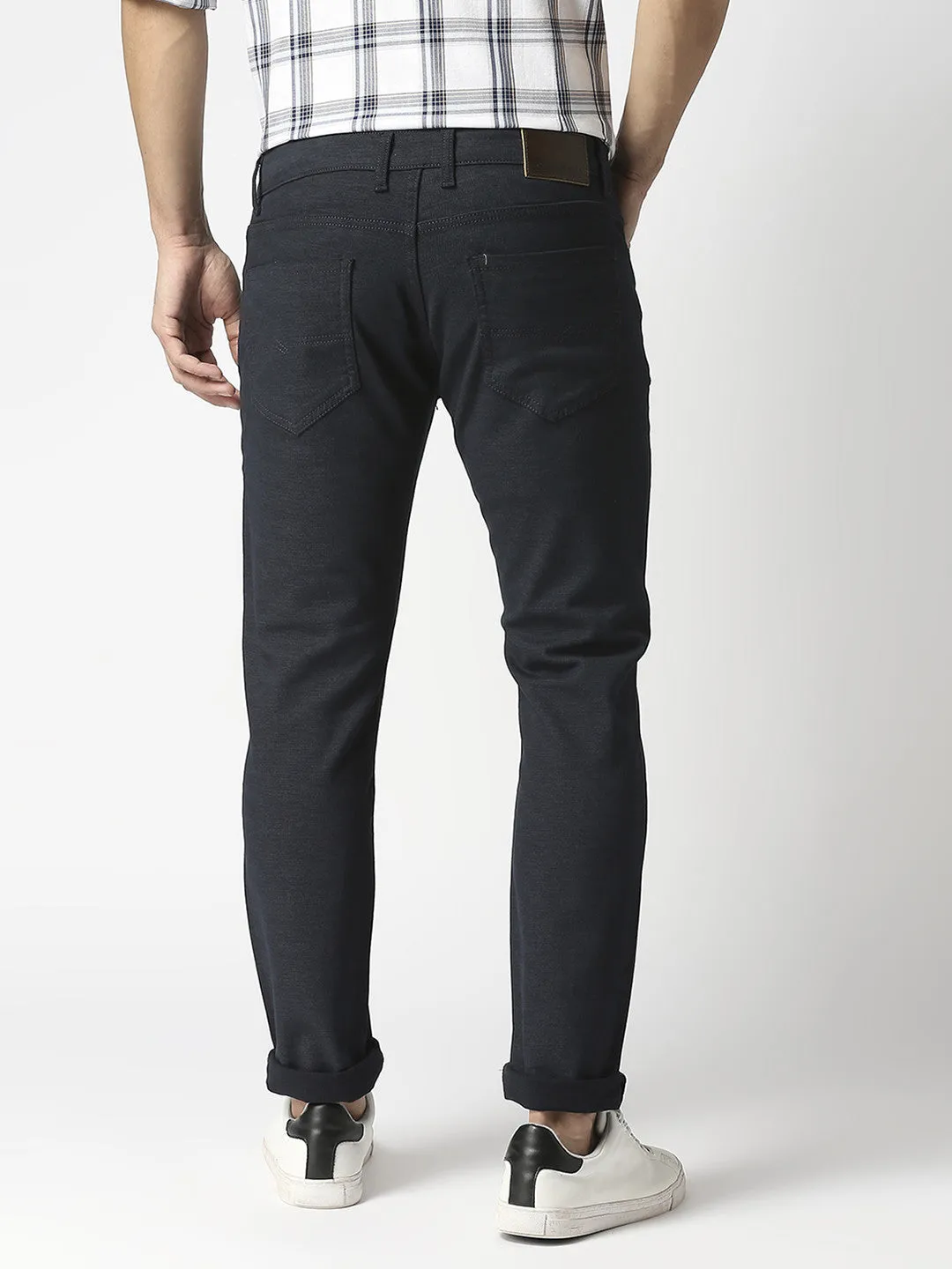 Navy Blue Slim Tapered Cotton Stretch Jeans